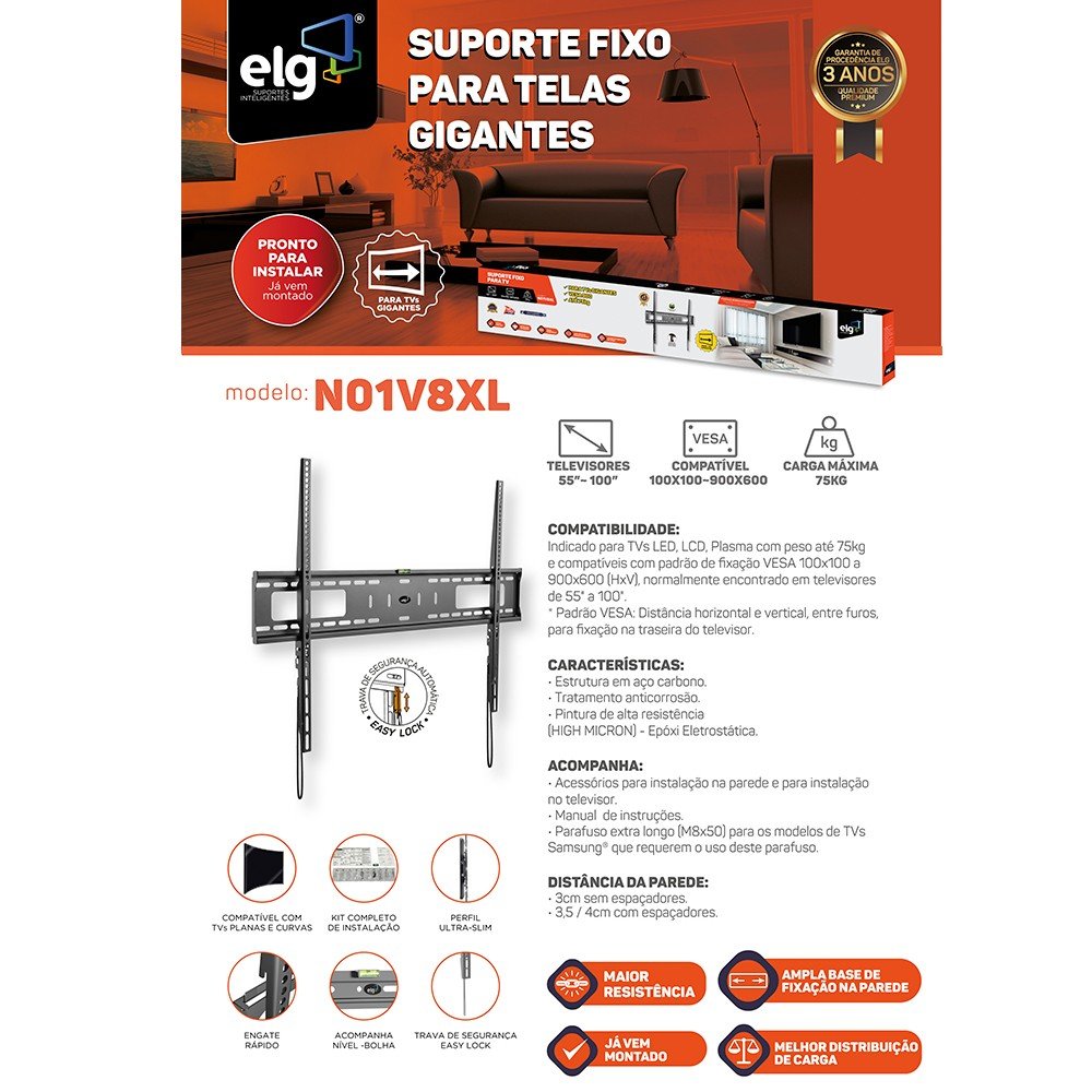 Suporte para TV Fixo de 55 a 100 N01V8XL ELG
