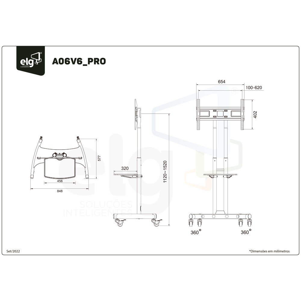 Pedestal para TV 32 a 75 Rodízios A06V6-PRO ELG