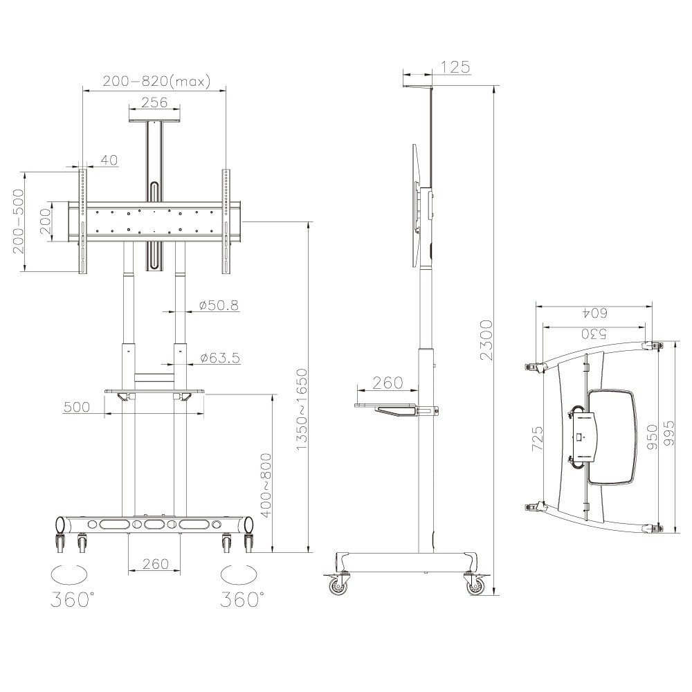 Pedestal para TV 55 a 85 Videoconferência rodízios AVA1800-70-1P