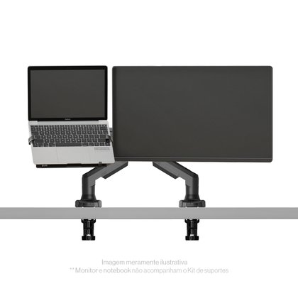 Kit 2 Suportes Articulados Monitor e Notebook Pistão F80 NB + Bandeja Apoio NBH-2 Foto 3 1