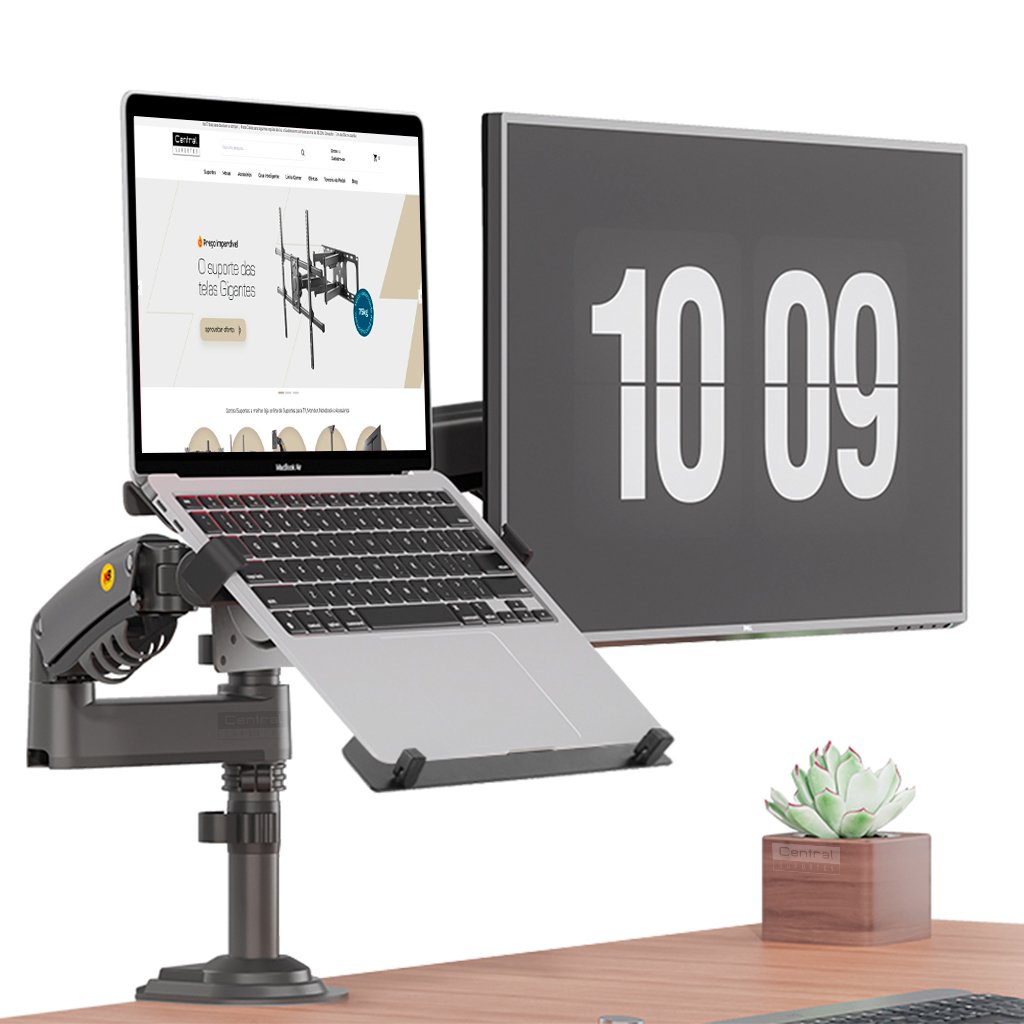 Suporte Monitor e Notebook Bra&ccedil;o Articulado Pist&atilde;o a G&aacute;s H180 Bandeja NBH-2