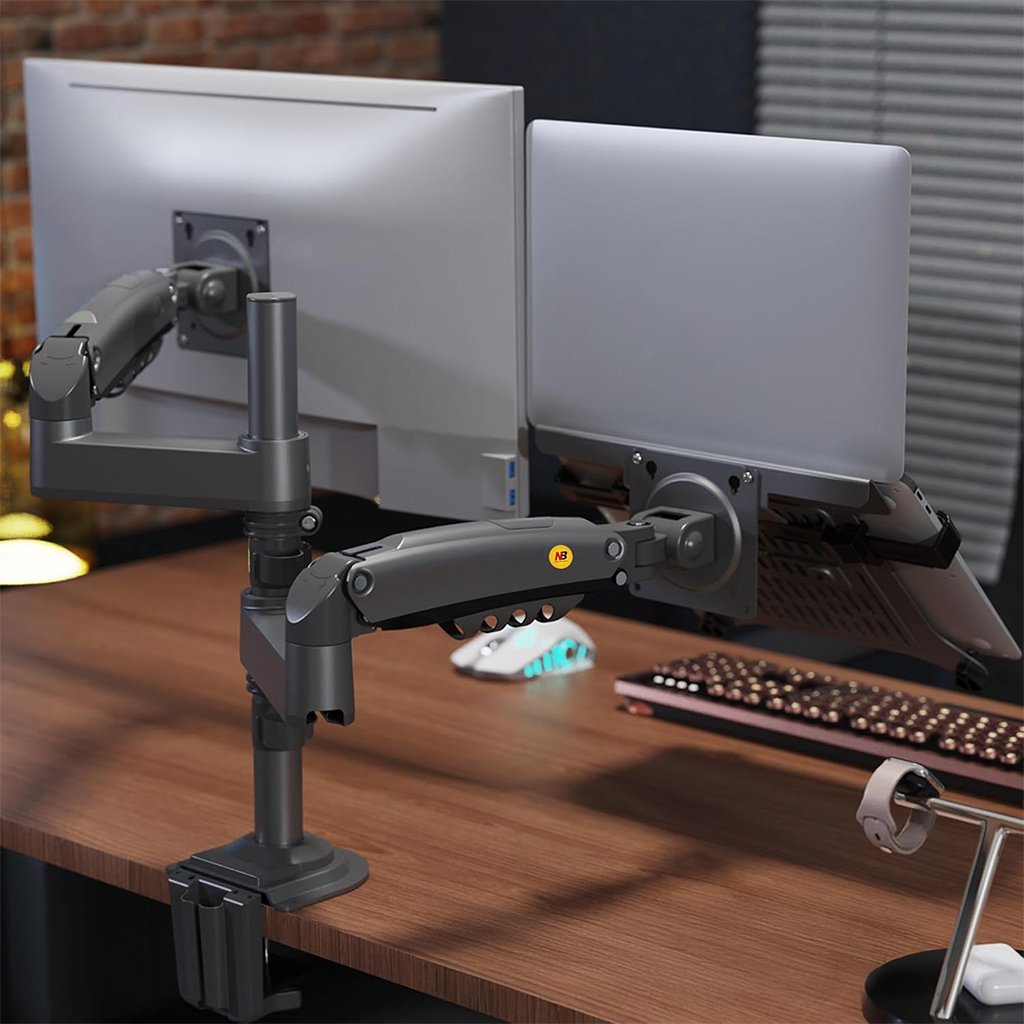 Suporte Monitor e Notebook Braço Articulado Pistão a Gás H180 Bandeja NBH-2 2