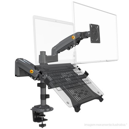 Suporte Monitor e Notebook Braço Articulado Pistão a Gás H180 Bandeja NBH-2 1