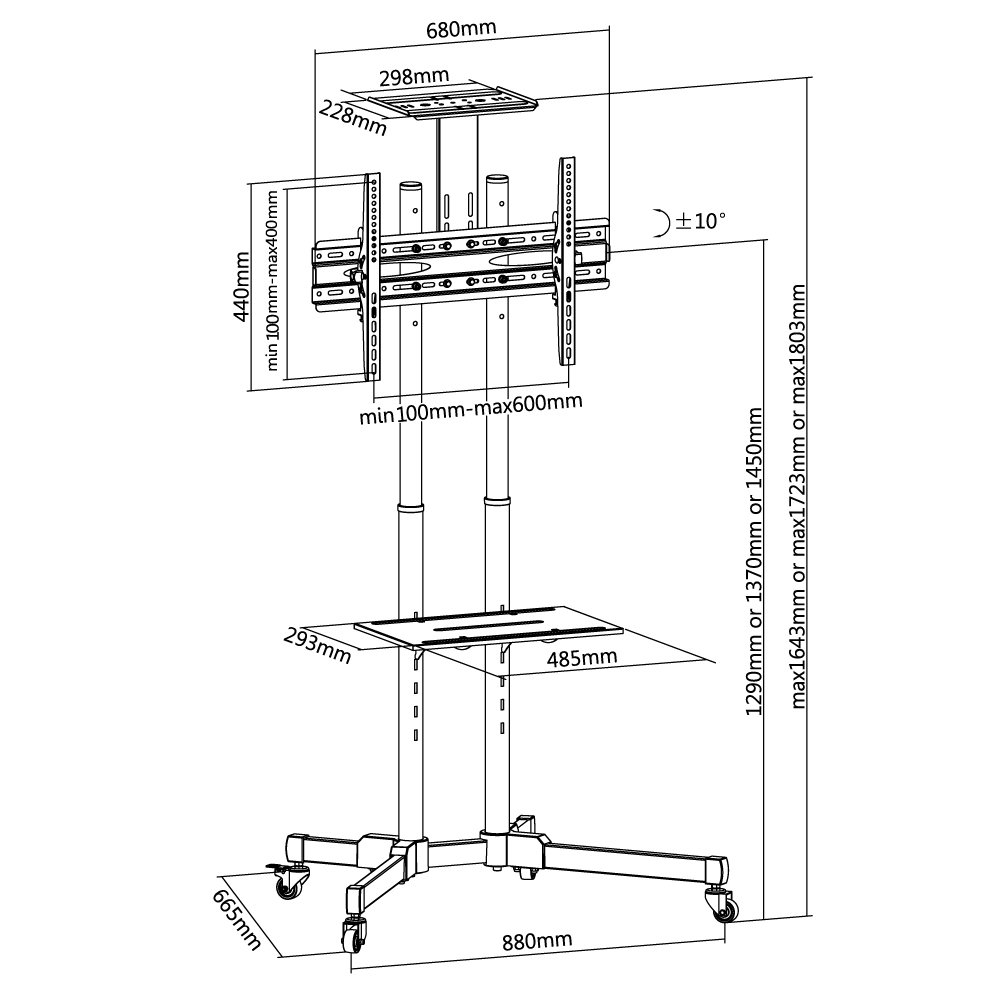 Pedestal para TV 32 a 75 Suporte com Rodízios CTS600