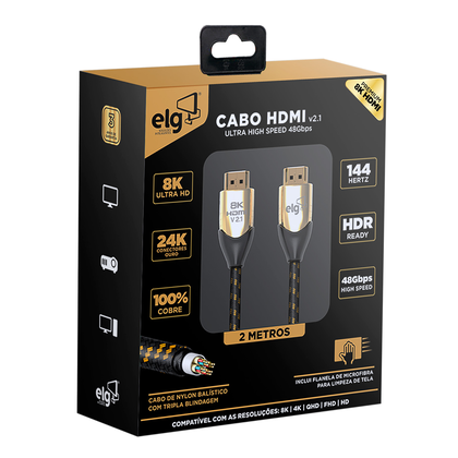 Cabo HDMI 2.1 8K Ultra High Speed com Ethernet HS8K20 ELG 01
