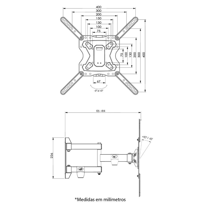 Suporte Articulado TV 26 a 65 + Cabo HDMI 2,5m KF4H25 ELG 5